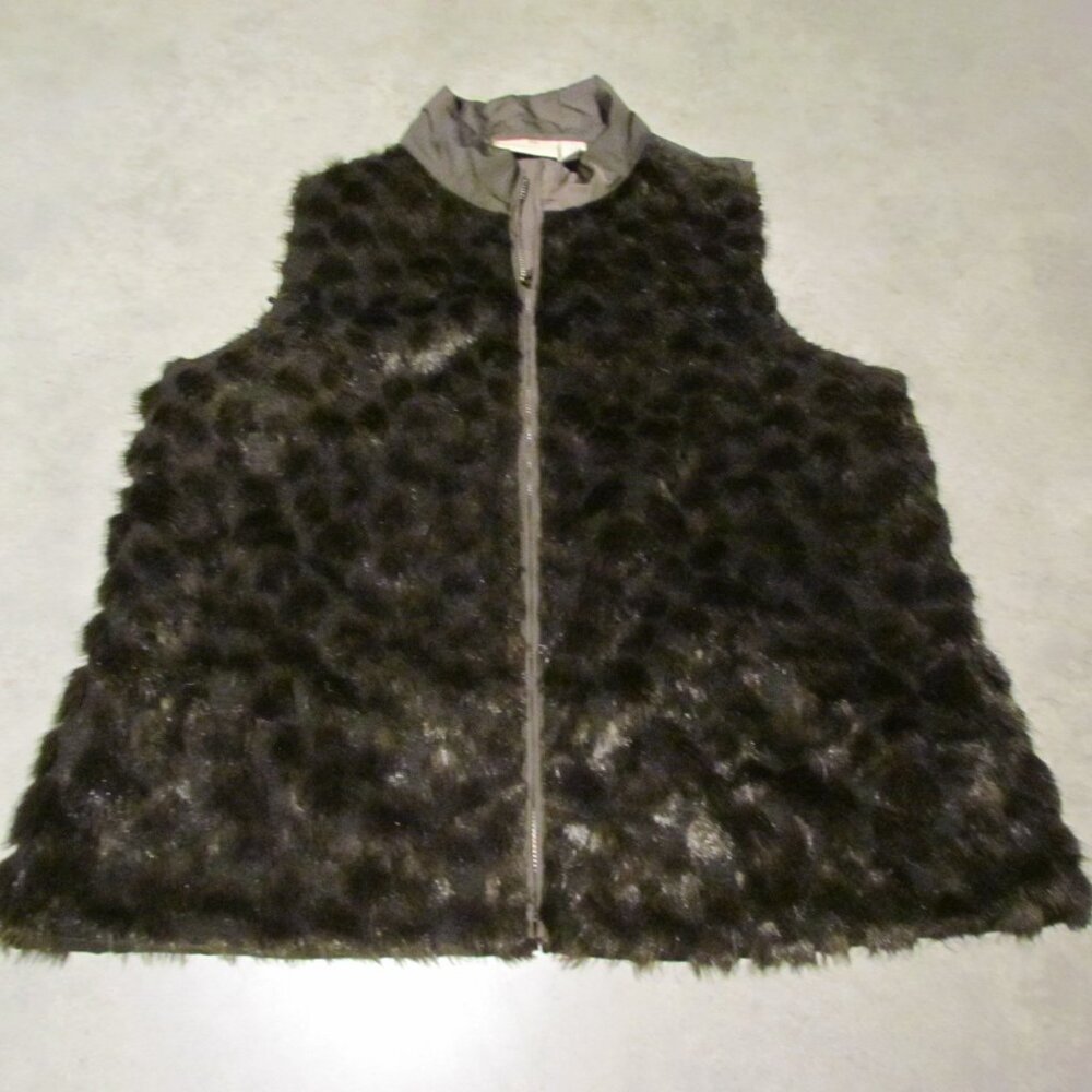 Chicos vest womens Medium 1 Brown zipper Faux Fur
